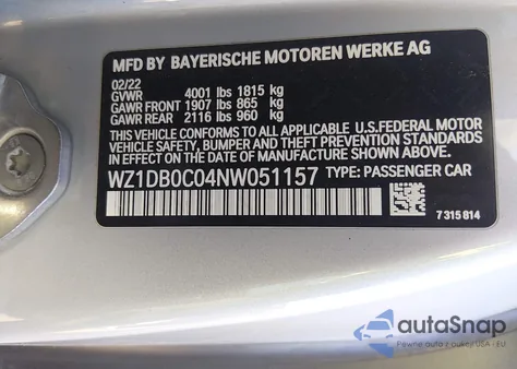 2022 Toyota Gr Supra 3.0 Premium z USA, uszkodzony, nr VIN WZ1DB0C04NW051157